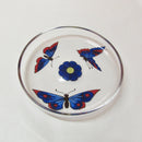 Art Deco Pair of Enameled Stuart Glass Butter Dishes With Silver Knifes