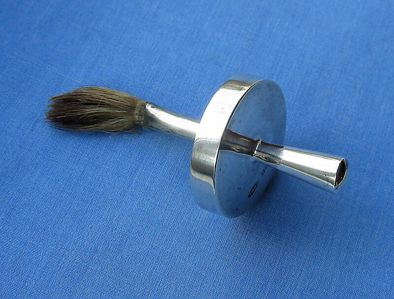 Antique Silver & Cut Glass Glue Pot/Brush/Hallmarked Birmingham 1910