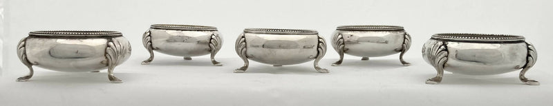 Late Victorian Set of Five Silver Plated Salts with Monogram of Alfred de Rothschild.