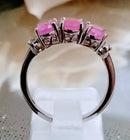 New Sterling Silver Pink Sapphire & Diamond Trilogy Ring - Size N/O