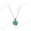Platinum Emerald & Diamond Flower Cluster Pendant