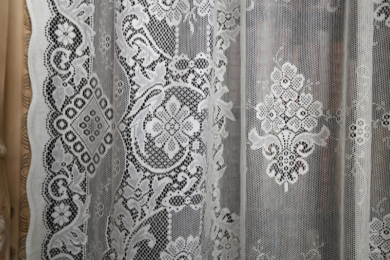 "Jessica" Victorian Style Cream Cotton Lace Curtain Panel Ready To Hang - 36" x 36" 90 x 91cms