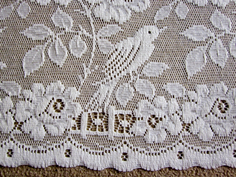 Shabby Chic "Doves" Country Cottage Cotton Valance Lace Panelling in white 23" yardage bise-bise