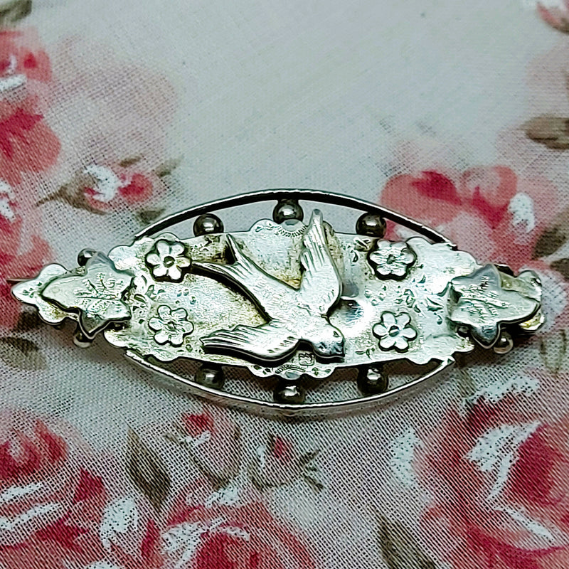 Victorian Silver Swallow Sweetheart Bar Brooch