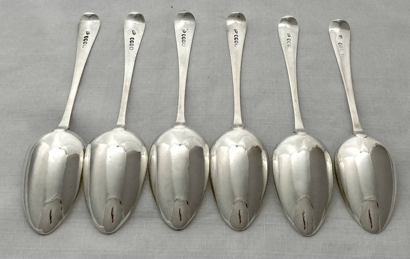 Georgian, George III, Set of Six Crested Silver Serving Spoons. London 1795/96 Richard Crossley. 12.6 troy ounces.