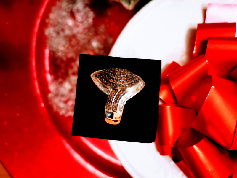 New 1ct Sterling Silver Red and White Diamond Ring