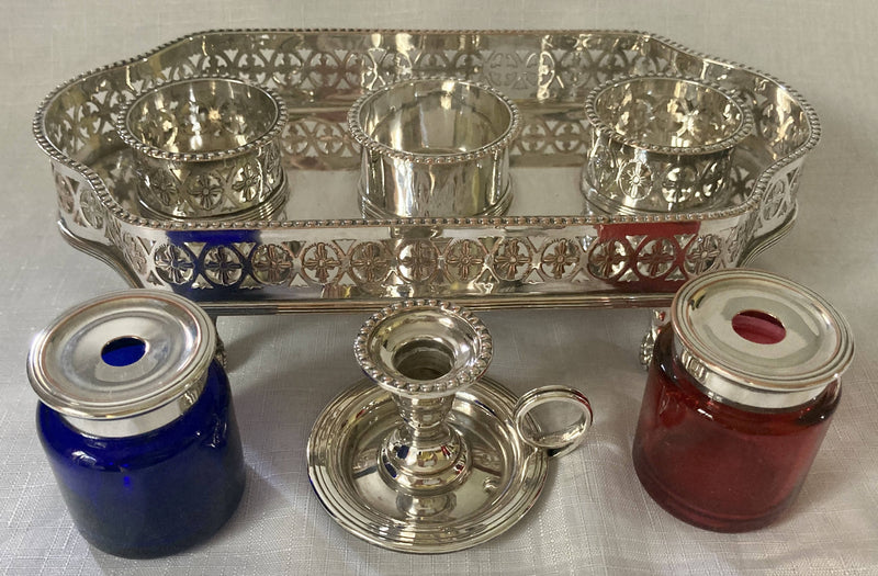Georgian, George III, Old Sheffield Plate Galleried Inkstand, circa 1780 - 1800.