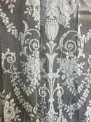 Scottish Madras Panel Remnant Semi Finished with Ornamental Floral Vase design in White 67” / 37”