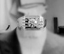 New Platinum Overlay Sterling Silver Signet Ring Made with Swarovski Zirconia - Size V