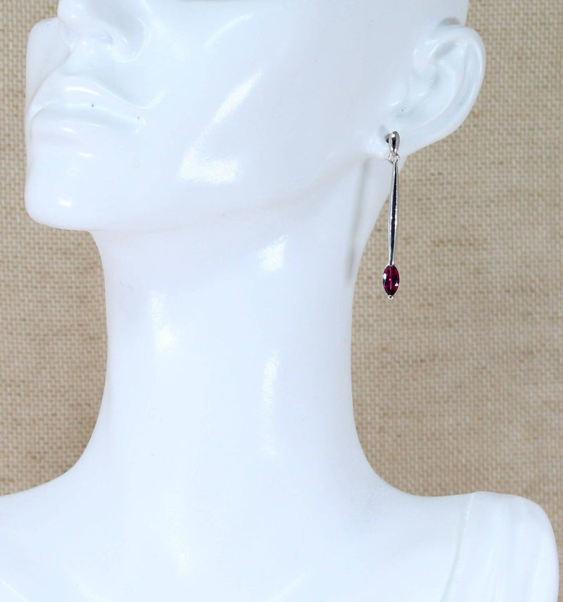Silver & Red Spinel Dropper Earrings