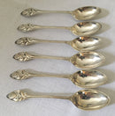 Cased set of six silver plated Art Nouveau teaspoons.
