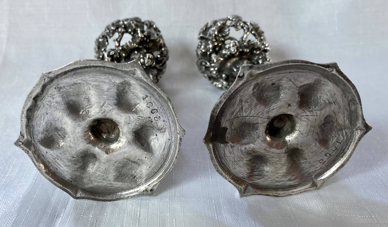 Early Victorian Pair of Silver Plated Pedestal Comport Stands with Etched Glass Dishes. Elkington & Co. 1847