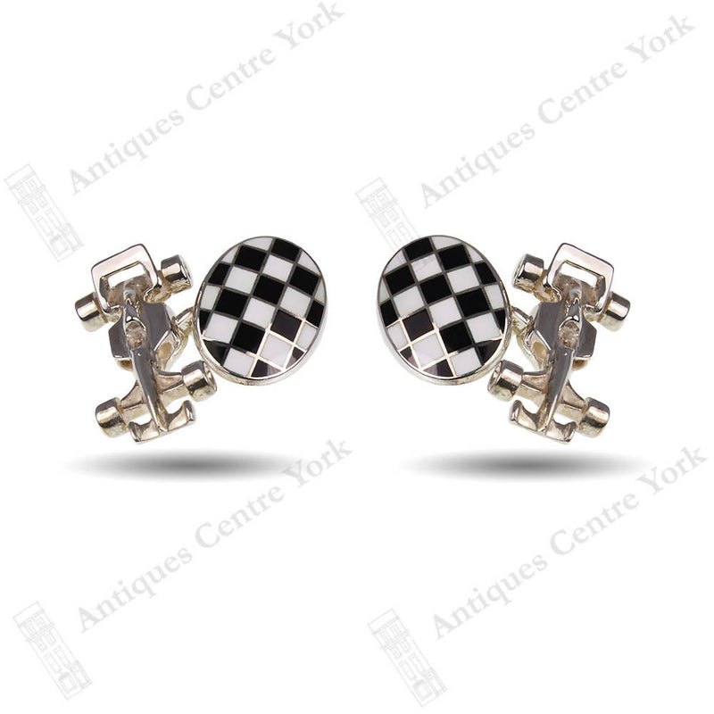 Fine Quality Silver & Enamel Racing Car Cufflinks