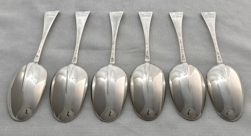 Georgian, George I, Set of Six Hanoverian Pattern Tablespoons. London 1722 James Morson. 12.9 troy ounces.