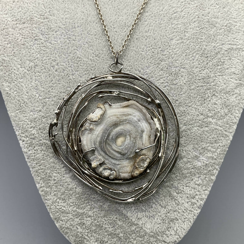 Mid century silver and natural stone necklace
