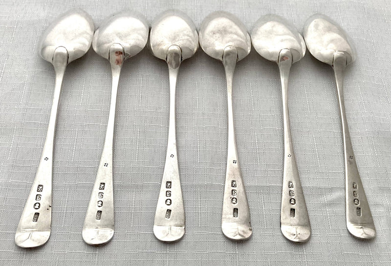 Georgian, George IV, Set of Six Provincial Silver Teaspoons. Exeter 1822, William Woodman of Bristol.