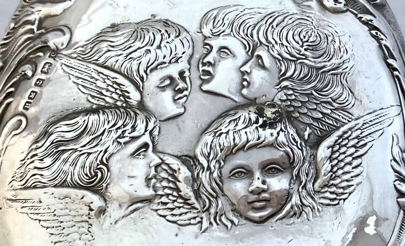 Edwardian Reynolds Angels Silver Hand Mirror. Birmingham 1902 Henry Matthews.
