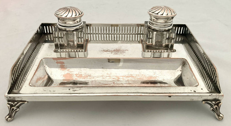 Georgian, George III, Old Sheffield Plate Three Quarter Gallery Inkstand, circa 1810.