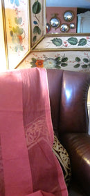 "Terese stripe" Antique classic earth red Madras Cotton Lace Curtain Panelling - 48 Inches wide cut from roll