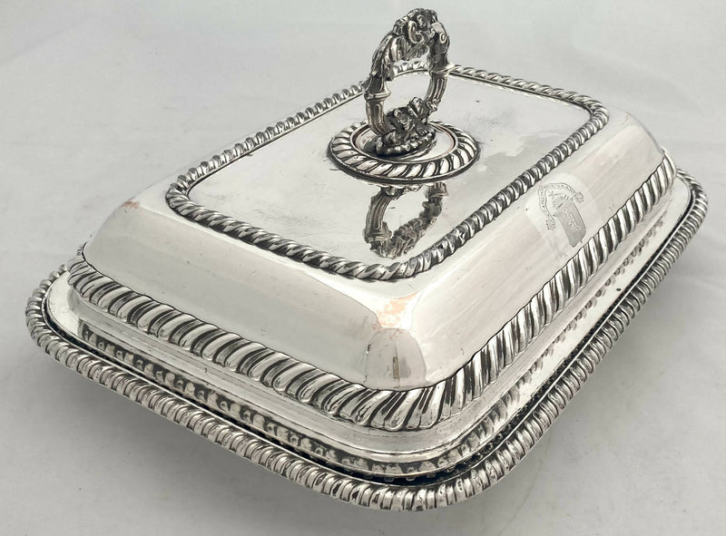 Georgian Old Sheffield Plate Crested Entree Dish & Cover, circa 1820.
