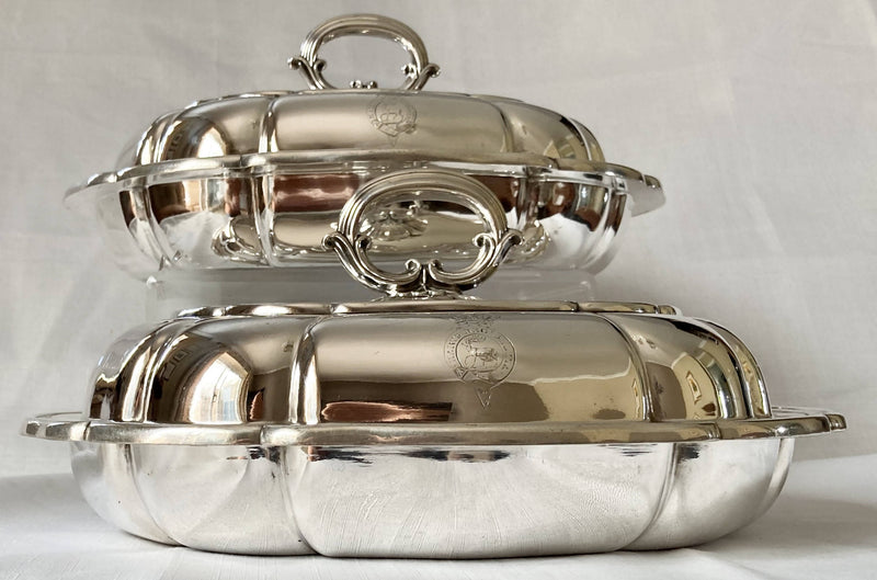 Victorian Regimental Entree Dishes & Covers. Insignia of the Harts (Hertfordshire) MIlitia Regiment.