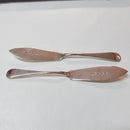 Art Deco Pair of Enameled Stuart Glass Butter Dishes With Silver Knifes