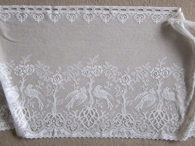 Shabby Chic "Doves" Country Cottage Cotton Valance Lace Panelling in white cotton lace 12" off roll per metre