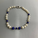 Lapis lazuli, pearl and silver bracelet