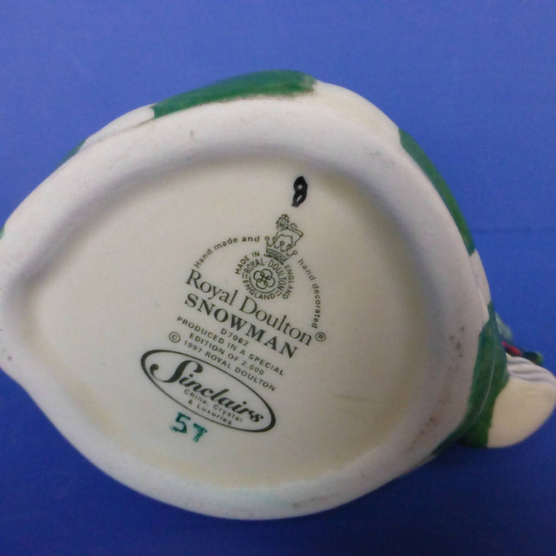 Royal Doulton Miniature Character Jug - Snowman - Holly and Berries Handle D7062 (Boxed)