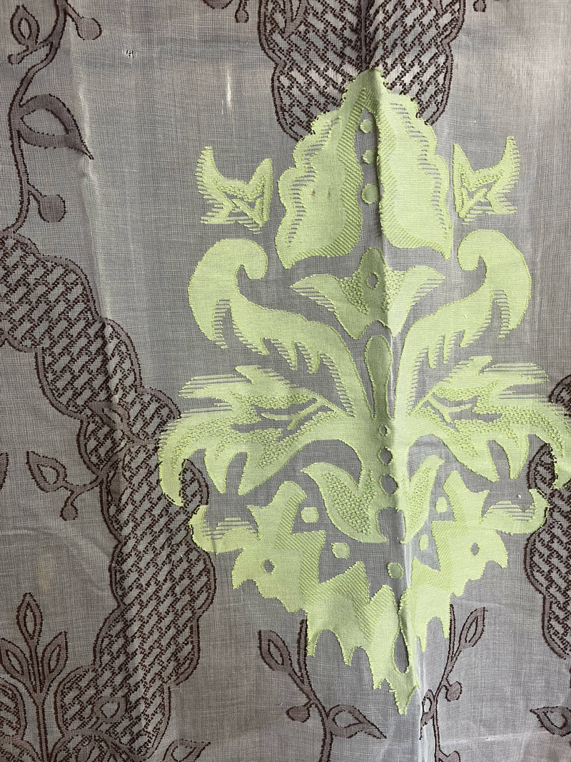Scottish Madras Panel Classic Large a Scale Motif Antique Design in Espresso and Pistachio 68” / 36”