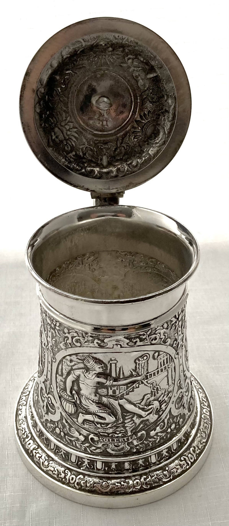 Ornate Victorian Silver Plated Neo-Classical Tankard. John Grinsell & Sons.