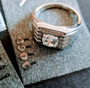 New Platinum Overlay Sterling Silver Signet Ring Made with Swarovski Zirconia - Size V