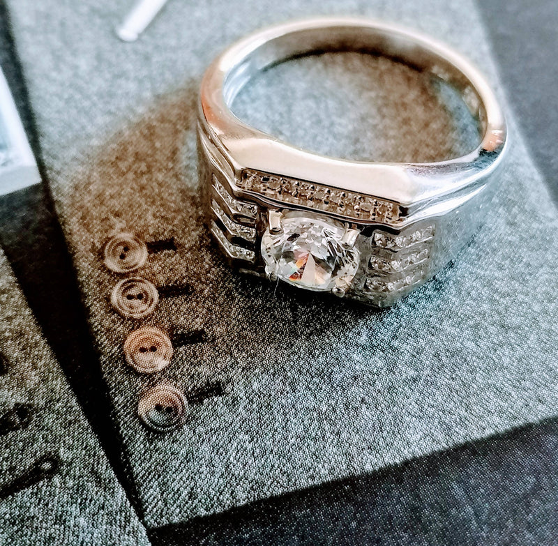 New Platinum Overlay Sterling Silver Signet Ring Made with Swarovski Zirconia - Size V