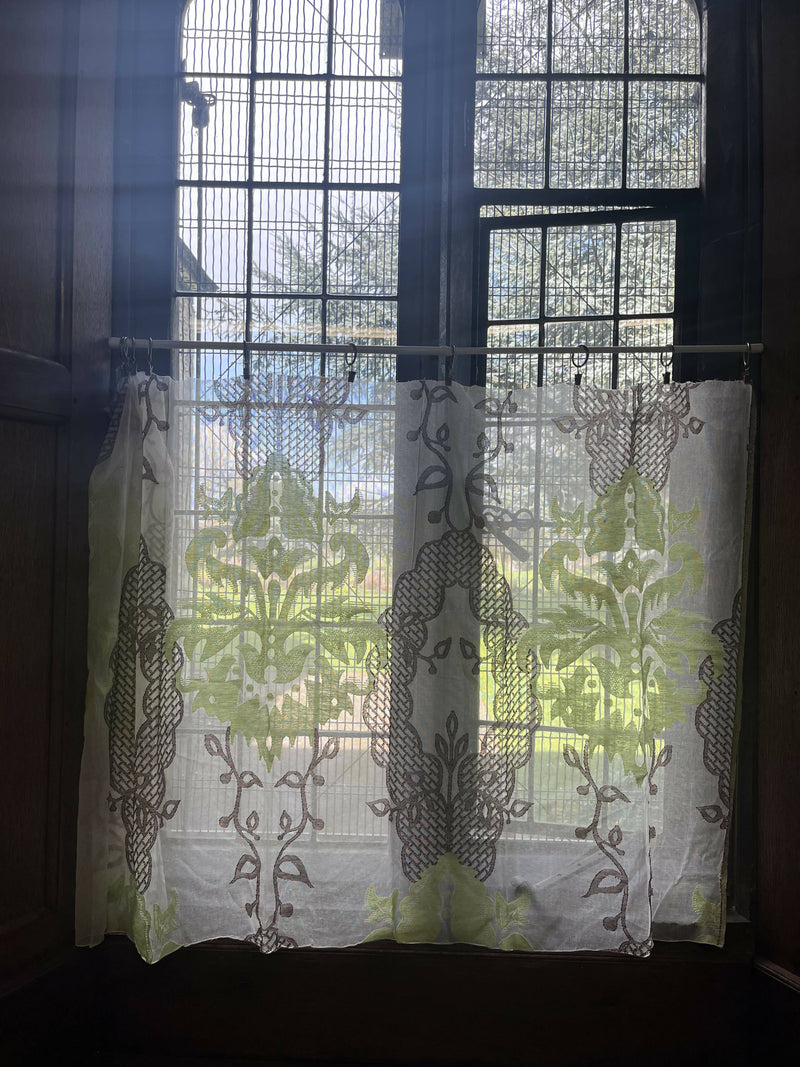 Scottish Madras Panel Classic Large a Scale Motif Antique Design in Espresso and Pistachio 68” / 36”