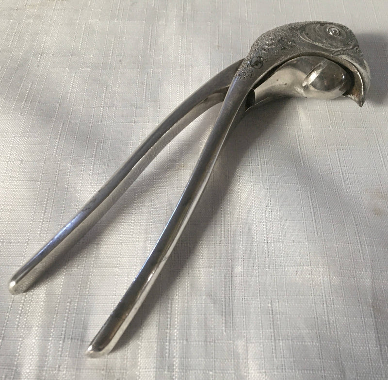 George V period Asprey novelty silver plated parrot head nutcracker.