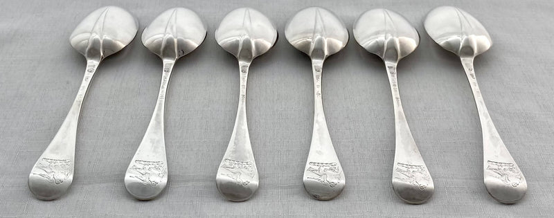 Georgian, George I, Set of Six Hanoverian Pattern Tablespoons. London 1722 James Morson. 12.9 troy ounces.
