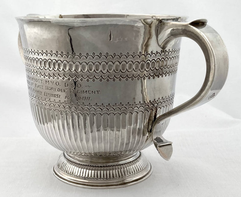 William III Silver Porringer, Inscription for Lt. Col. Marriott MVO DSO. London 1701 William Denney. 19.6 troy ounces.