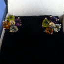 Silver Mixed Stone Flower Earrings