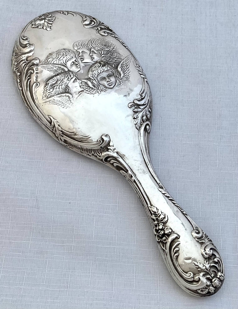 Edwardian Reynolds Angels Silver Hand Mirror. Birmingham 1902 Henry Matthews.