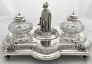 Victorian Silver Figural Inkstand: Bugle Major Alexander White, 52nd Light Infantry. Sheffield 1866 Fenton Brothers. 32 troy ounces.