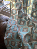 Squircles funky -contemporary Style Madras Blue /brown Cotton Lace Curtain Panel remnant 68”/86”