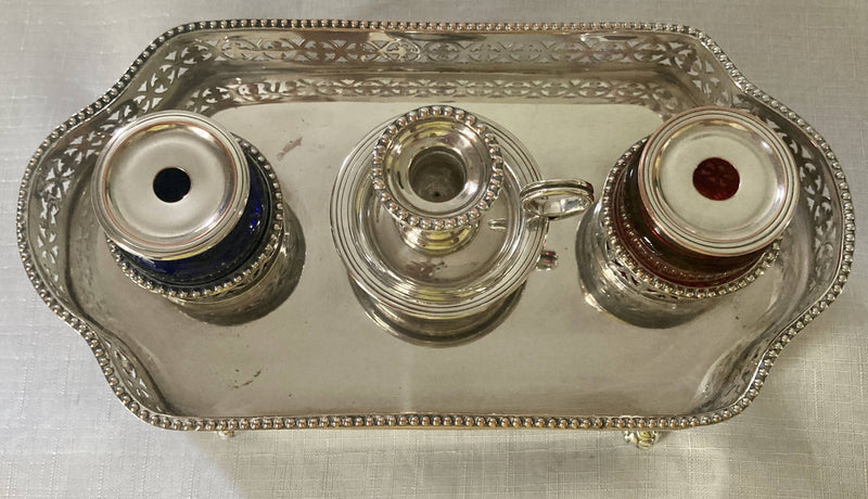 Georgian, George III, Old Sheffield Plate Galleried Inkstand, circa 1780 - 1800.