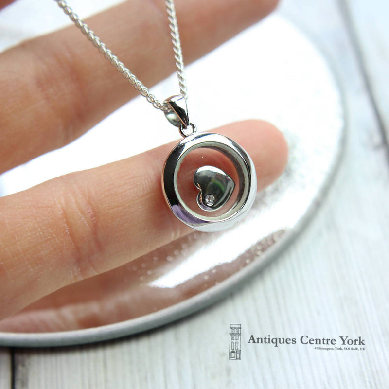 Silver C.Z. Spinning Heart Pendant