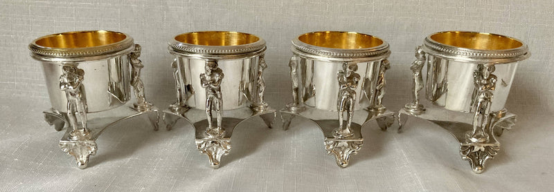 Napoleon Bonaparte Set of Four Silver Plated & Gilded Trefoil Salts. R. M. Johnson & Co. Sheffield circa 1880.