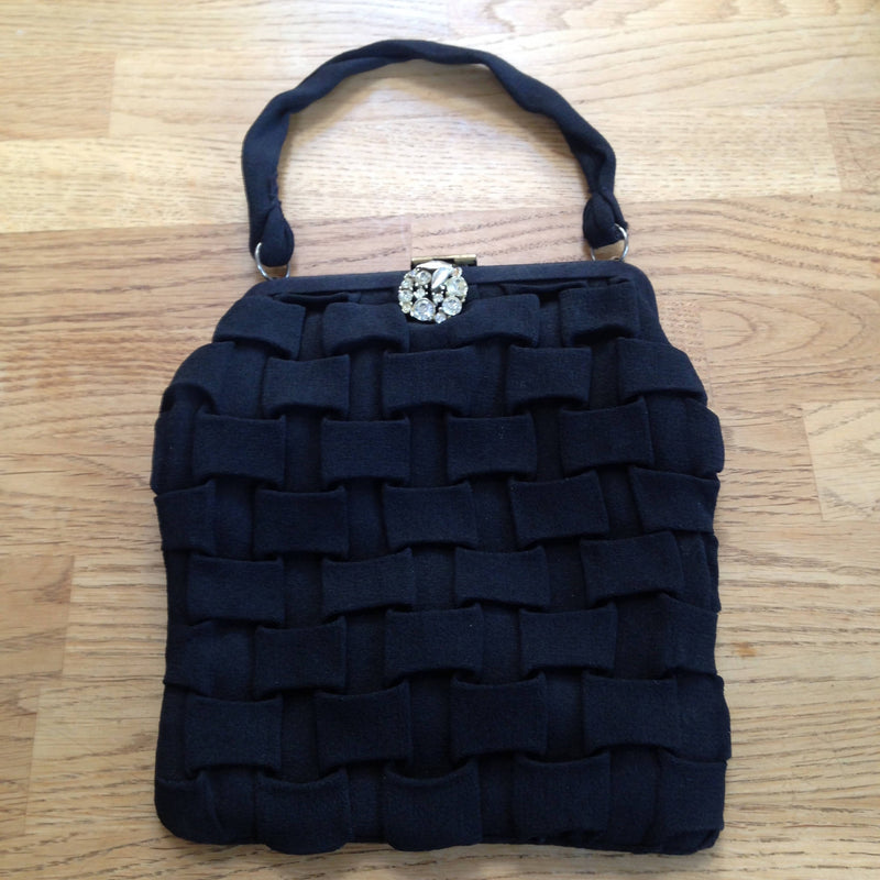 1950's black crepe evening bag