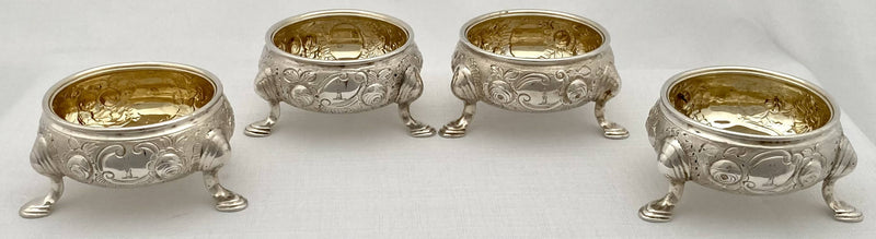 Georgian, George II, Set of Four Silver Salts. London 1742 Edward Wood. 9 troy ounces.