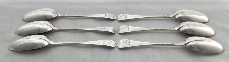 Georgian, George I, Set of Six Hanoverian Pattern Tablespoons. London 1722 James Morson. 12.9 troy ounces.