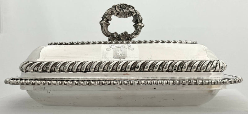 Georgian Old Sheffield Plate Crested Entree Dish & Cover, circa 1820.