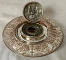 Elkington, Victorian, Neo Classical Silver Plate on Copper Circular Inkstand. Elkington & Co. 1873.