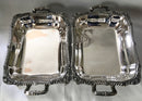 Late Georgian pair of Old Sheffield Plated, crested, entree dishes and covers on warming stands. Circa 1820.